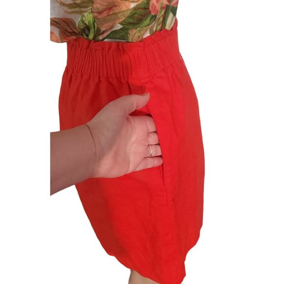 J. Crew Factory Sz 4 Red Linen Cotton Pull On Mini Skirt Lined Pockets - Picture 2 of 10